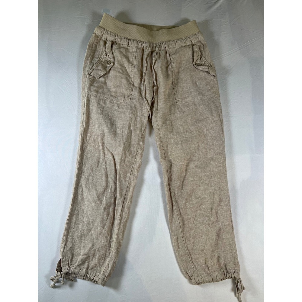 Suzy Shier Women Linen Blend Adjustable Tie Cuff Pants Beige XS